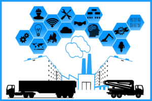 Two trucks with IoT icons above